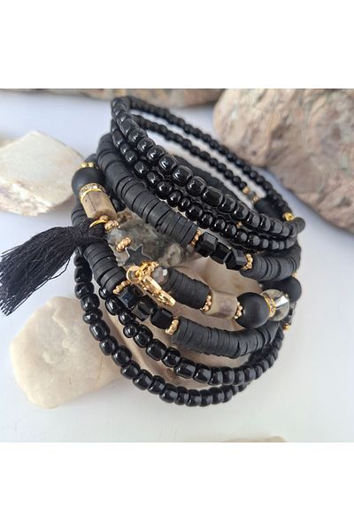 azra takı tasarım Handmade wrapped spiral, black authentic women's bracelet