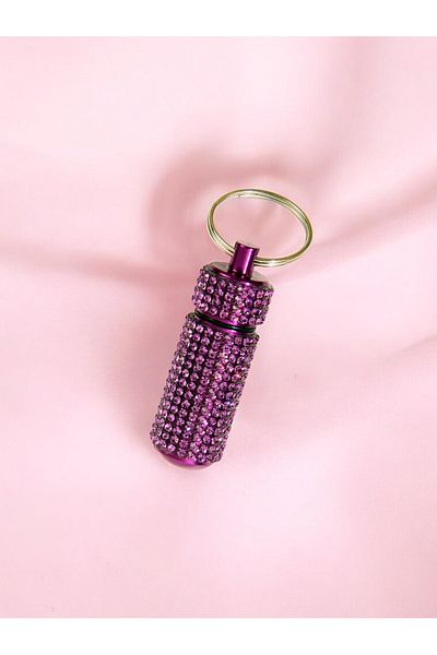 Fivy Tiny Storage Box with Glitter Stone Detail, Pill Box Keychain, Charm