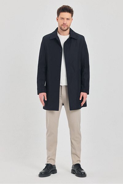 TREND KOMBİN Trench pentru bărbați, albastru bleumarin, cu guler clasic, cu potrivire standard