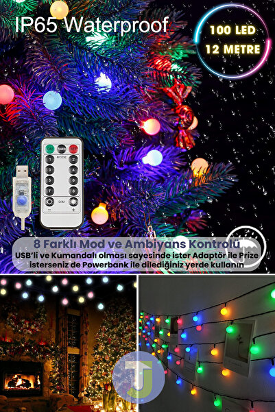 TechnoSmart 100 Ledli Usbli Kumandalı 8 Modlu 12 Metre Toplu Işık Parti Süsleme Organizasyon