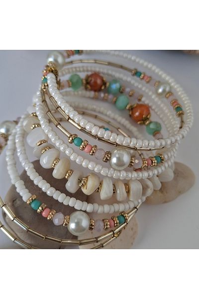 azra takı tasarım Handmade Women's Authentic Wrapped Multiple Natural Stone Bracelet