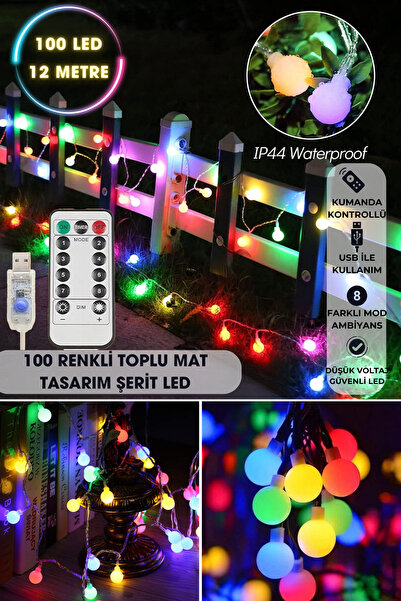 TechnoSmart 100 Ledli Usbli Kumandalı 8 Modlu 12 Metre Toplu Işık Parti Süsle...