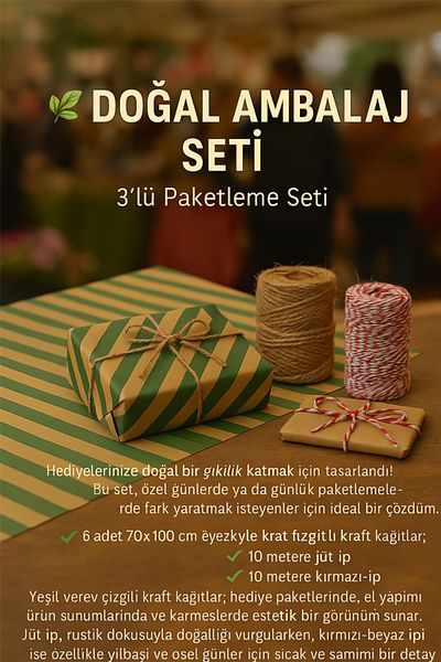 OLİ Art Rustic Tepetaklik Gift Package |   Kraft Paper - Jute Rope - Redwhite & Green