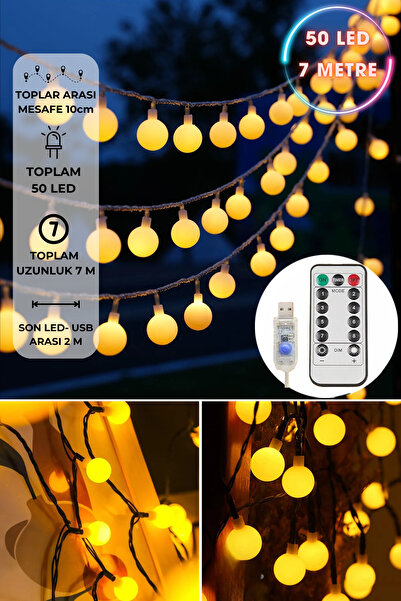 TechnoSmart 50 Ledli Usbli Kumandalı 8 Modlu 8 Metre Toplu Işık Parti Süsleme Organizasyon
