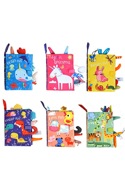 Jjovce Hışırtılı Bebek Kitabı 3D Montessori Yıkanabilir Bez Kitap Unicorn Serisi