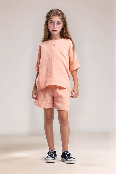 U.S. Polo Assn. Girl's Woven Fabric 100% Cotton Crew Neck T-Shirt Shorts Set