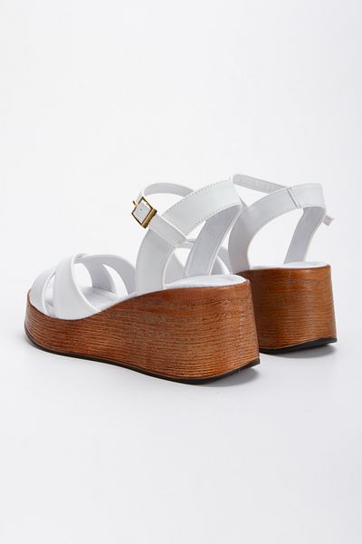 Miss Mitto Women's White Faux Leather Skin Cat Eye Detailed Back Open Wedge Sole Stylish Summer Shoes
