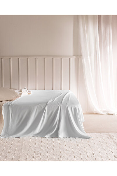 Madame Coco Ciel Double 100% Cotton Elasticless Satin Bed Sheet - Gray