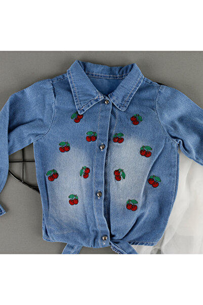 bebegci Kiraz Desenli Gömlekli Etekli 2'Li Kız Elbise