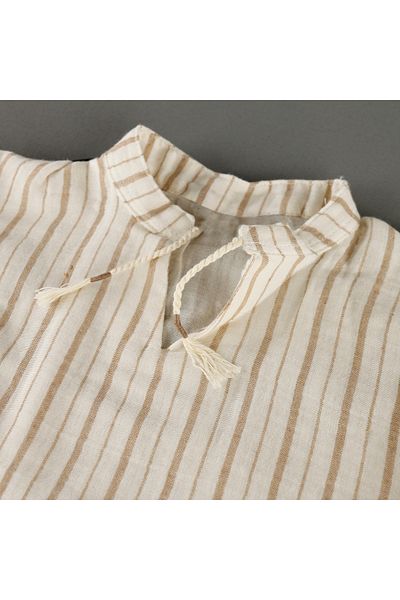 bebegci Maron Stripe Detailed Judge Collar Shirt Muslin 2-Piece Men's Set