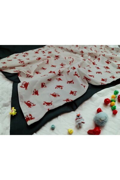 ecottonworks Pamuklu Müslin Örtü 100 cm x 100 cm Yengeç Desenli