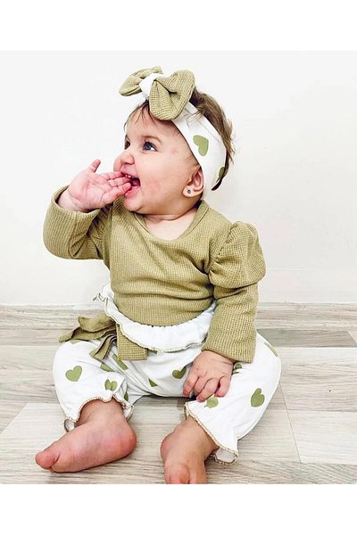 Babydonat باندانا مطبوعة على شكل قلب مكونة من 3 قطع فاخرة من الوافل للفتيات الصغيرات