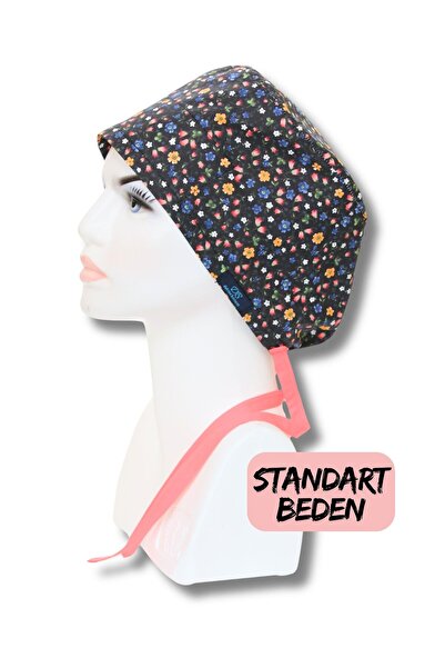 doktorbonem Standart Siyah Çıtır Çiçek Desenli Cerrahi Bone Doktor Hemşire Sa...