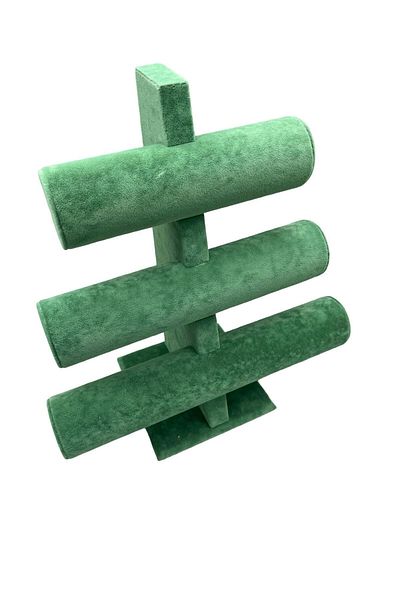 MeGass Dekor Domestic Production Suede Fabric Green Color Triple 30/26cm Staggered Bracelet-Watch Display Stand