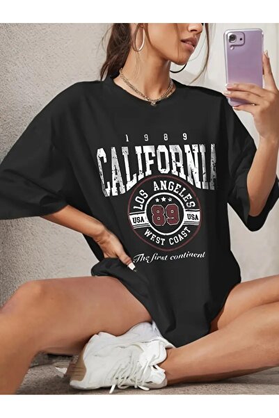 AZIZI TEKSTIL Letter Print Drop Shoulder T-shirt, Casual Crew Neck κοντομάνικ...