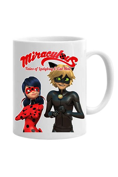 OEM Cana albă personalizată Miraculous Ladybug and Cat Noir, INOVATIX®. 330 ml