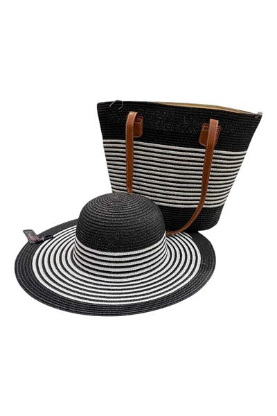 Aware Time Set de 2 pălărie Fedora de paie și geantă de plajă din paie