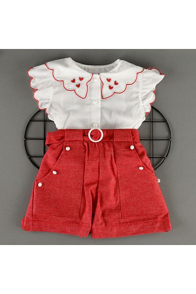 bebegci 2-Piece Girl's Set with Scallop Collar Shorts