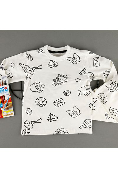 bebegci 2-Piece Pajama Set for Children Unisex Girls with Coloring Pen and Wipes When Washed