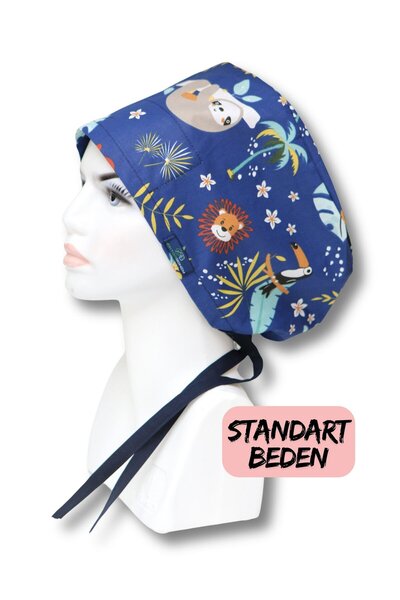 doktorbonem Standart Lacivert Orman Desenli Cerrahi Bone Doktor Hemşire Sağlı...