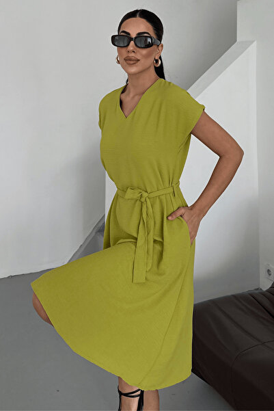 Paw Garage Γυναικείο φόρεμα Harber Olive με λαιμόκοψη, Νέα σεζόν Καλοκαίρι