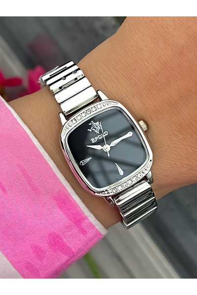 S.POLO Taşlı Minimal Şık Gümüş Renk Kare Kasa Kadın Kol Saati