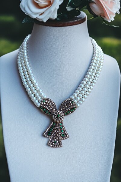 FAYRA ACCESSORIES Kristal Taşlı Tasarım İnci Kolye