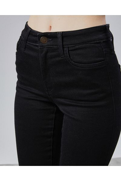 soBasic Pantaloni spanioli din denim negru cu talie înaltă Jean Recuperator