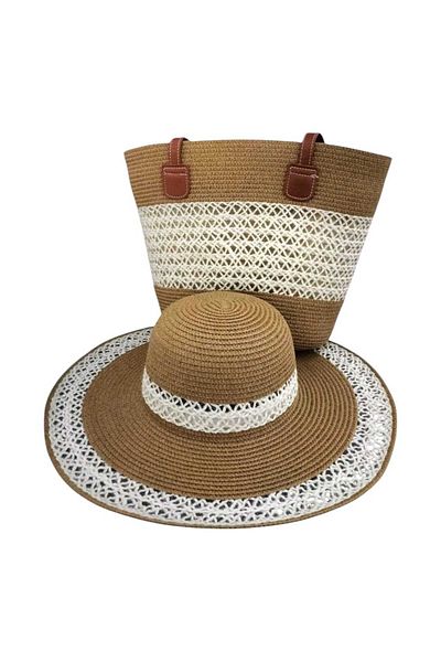 Aware Time Straw Fedora Hat & Straw Beach Bag Set of 2