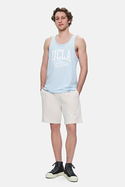 UCLA PEBBLE Gök Mavi Sıfır Kol Baskılı Oversize Erkek Tshirt