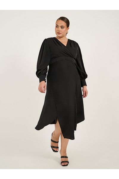 Styli Plus Size Plain Long Sleeves A-Line Midi Dress