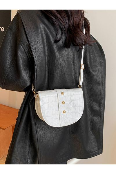 Styli White Crocodile Embossed Crossbody Bag
