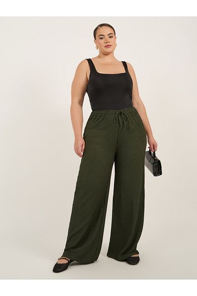 Styli Plus Size Textured Wide Leg Trousers with Drawstring