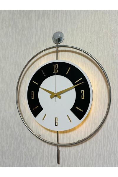 Pey Aksesuar 50x70 cm Metal Ahşap Ve Işığın Muhteşem Uyumu Duvar Saati dekoratif