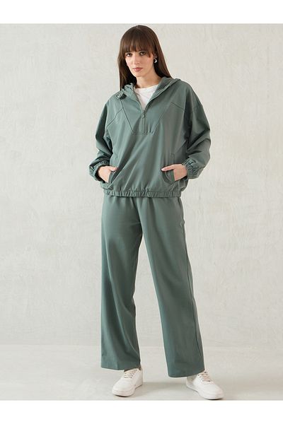 Femmella By Styli Solid Half Zip-Up Hoodie and Pants Co-Ords