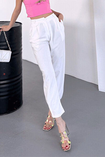 Paw Garage Γυναικείο υφασμάτινο παντελόνι Jessia με κουμπιά στη μέση και τα πόδια, μοντέλο ελαστικό ύφασμα