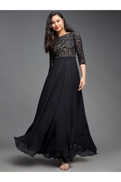 Styli Lace Overlaid Boat Neck Maxi Dress