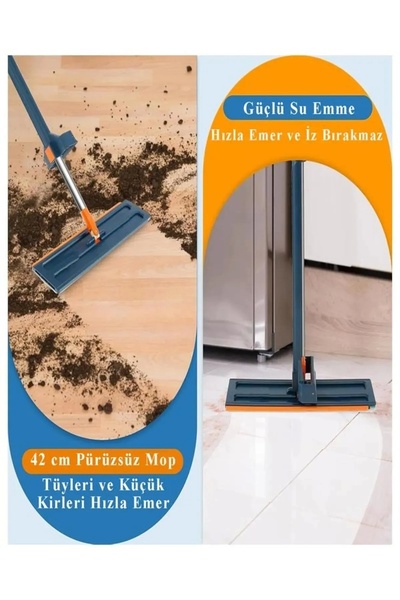 Tilbe Home Kendinden Sıkmalı Kovalı Mop Seti - Kendinden Sıkmalı Mop Katlanabilir Tekerlekli Kova 1 Yedek Bez
