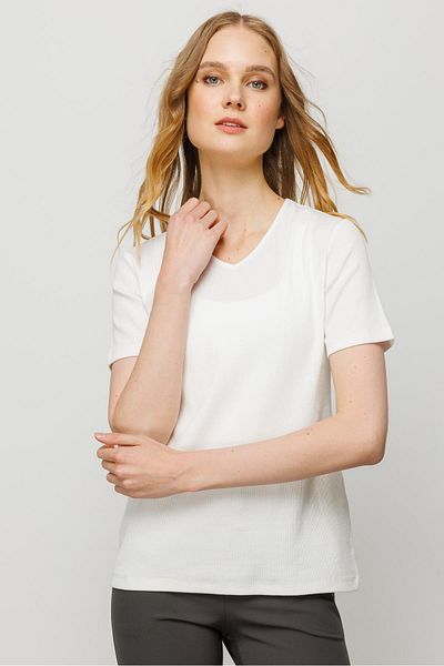 Desen Triko Tricou din bumbac cu decolteu în V pentru damă, alb