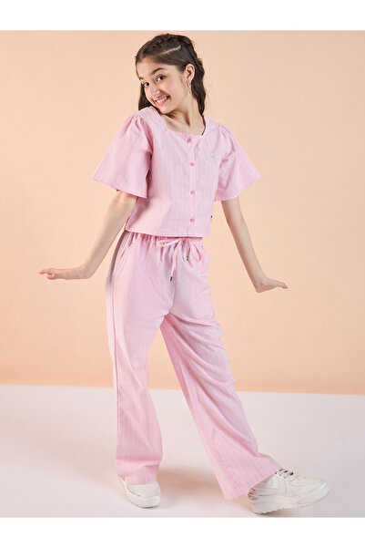 Stylo Bug By Styli Pink Striped Top and Pants Set for Girls