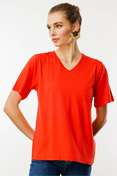 Desen Triko Orange Жіноча V-подібна коротка футболка