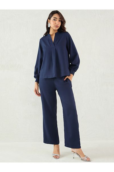 Femmella By Styli Solid Collared Top and Pants Co-Ords