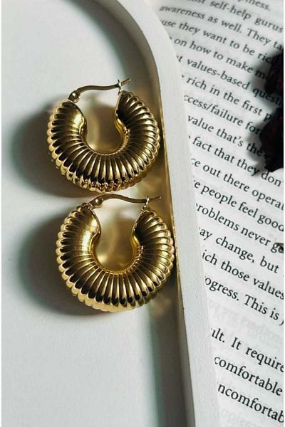 roseberry Women's Gold Thick Hoop Steel Earrings - R1289