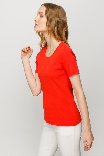 Desen Triko Γυναικείο μπλουζάκι με κοντό μανίκι βαμβακερό καμιζόλα πορτοκαλί