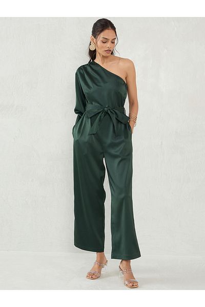 Femmella By Styli Solid Satin One Shoulder Jumpsuit