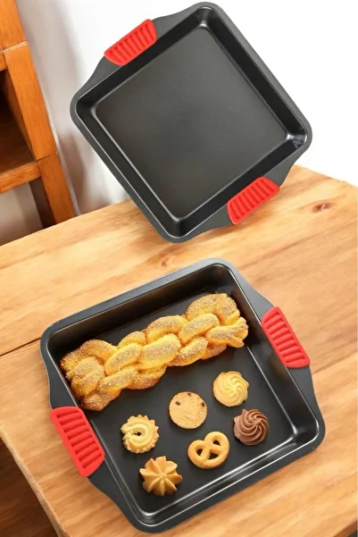 morponi Square Baking Tray with Silicone Handle Metal Fireproof Non-Stick 30 cm