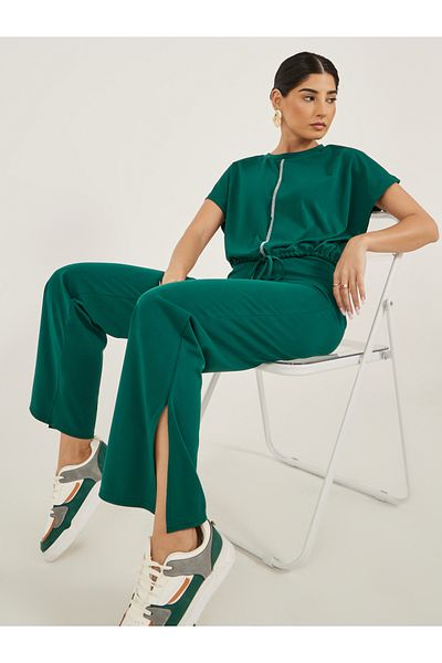 Styli Solid Crop Top and Wide Leg Pants Co-Ords