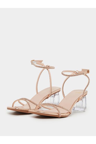 Styli Embellished Strap Transparent Block Heel Sandals