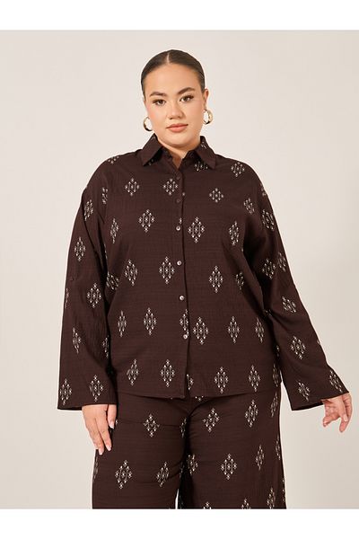 Styli Plus Size Printed Oversized Shirt and Wide Leg Trousers Co-Ords
