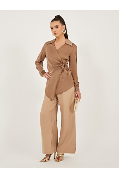 Styli Satin Tie-Up Waist Wrap Longline Top